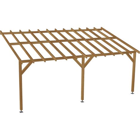 Carport adossé 6x3 – Pente 30% – Bois massif traité CL3 marron – Sections robustes pour durabilité maximale – Fabrication française – Jardinatoire (1/5)