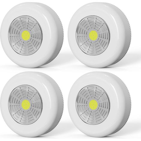 Lot de 4 lampes à pression sans fil adhésives pour éclairage sous les meubles de cuisine et autres espaces intérieurs. (1/5)