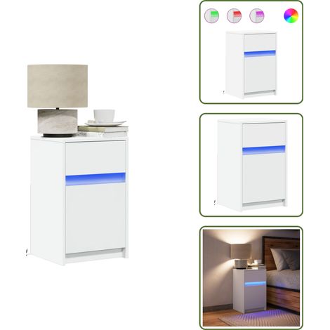 Armoire de chevet avec lumières LED blanc bois d'ingénierie - Table De Chevet - Tables De Chevet -table D'appoint - Table De Nuit (1/5)
