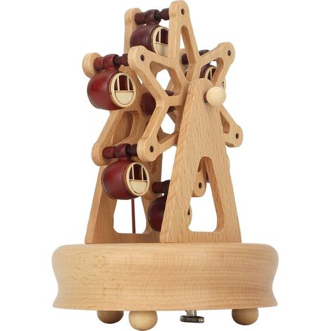 Boîte à musique en bois de hêtre, modèle grande roue, faite main, cadeau idéal pour Noël, un anniversaire ou la Saint-Valentin. Fond rond. (1/5)