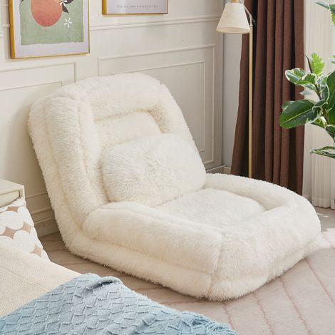 Sillón de suelo reclinable de 5 posiciones en peluche beige con cojín (1/5)