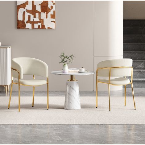 Set di 2 sedie da sala da pranzo, schienale curvo, braccioli, tessuto a coste beige HAVRYA (1/5)