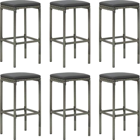 Lot de 6 Chaises de bar avec coussins Tabourets de bar - Tabouret Haut Gris Résine tressée BV692156 - BonneVie (1/5)