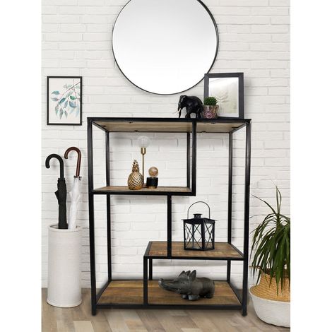 Bibliothèque Étagère Séparateur de Pièce en Manguier Recyclé et Métal Noir 75 x 115 x 36 cm - PANGIVO (1/5)