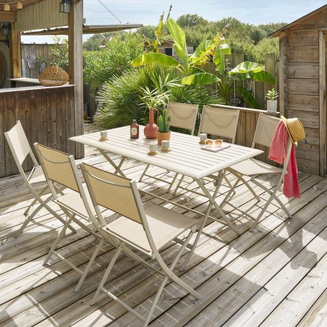 Hesperide – Table de jardin pliante carrée 6 places en aluminium traité époxy – Dimensions L. 150 x l. 80 x H. 71 cm – Résistante à la rouille (1/5)