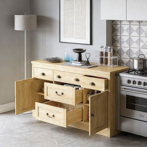 Holz-Buffet 135 x 39 x 80 cm - 5 Schubladen, 2 Türen, geräumige Ablagefläche, skandinavischer Stil