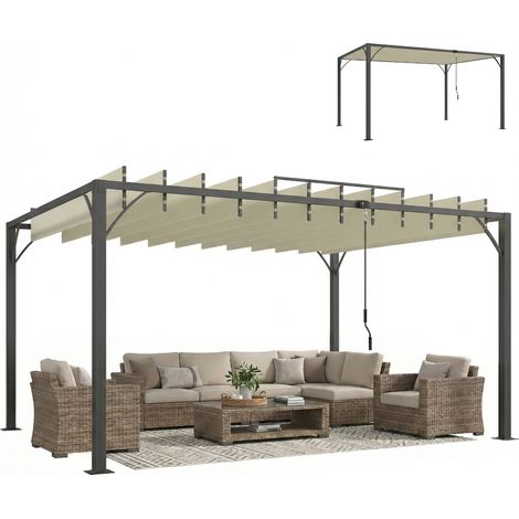 Outsunny pérgola de jardín 3x4 m, con techo de lamas orientables a 135°, estructura de aluminio, protección upf30+, pabellón para exterior, crema