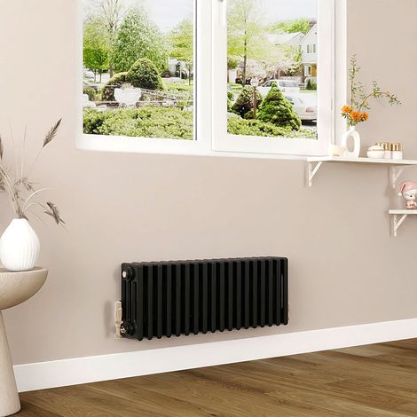 AICA 300x830mm Black Horizontal Traditional Radiator Cast Iron 4 Column Heating UK