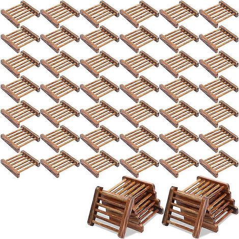 Lot de 50 porte-savons en bois de bambou, auto-égouttants, pour salle de bain et cuisine. (1/5)