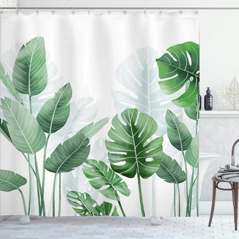 Rideau Douche Anti Moisissure 180x180 Feuille de Banane Vert Rideau de Douche Baignoire Tissu Polyester Imperméable Monstera Tropical Rideaux Salle de Bain Tissus Lavable Machine (1/5)