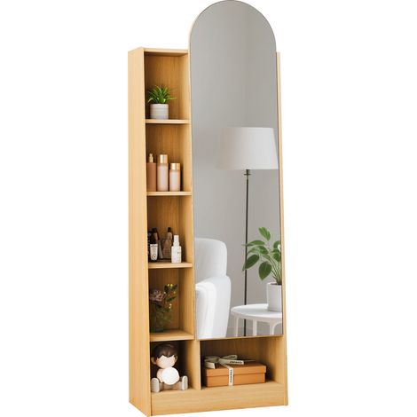 Armoire haute avec miroir pleine longueur, étagères réglables et rangements ouverts, meuble gain de place pour entrée, chambre ou salle de bain  CHICFURN (1/5)