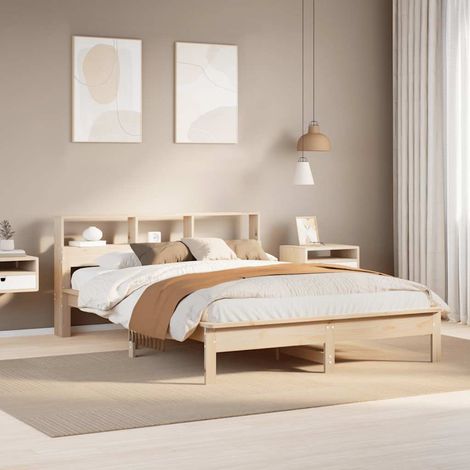 Cadre de lit 150 x 200 cm avec tête de lit en pin massif et sommier à lattes, sans matelas, 35.4kg - PANGIVO (1/5)