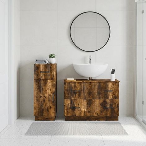 vidaXL 2 Piece Bathroom Cabinet Set HOORN Smoked Oak Engineered Wood (1/5)