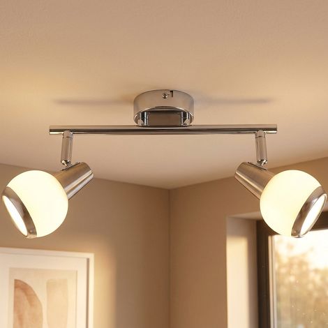 LED Deckenlampe Deckenleuchte 2-Flammig Schwenkbar Silber Metall Glas L 30 cm (1/5)