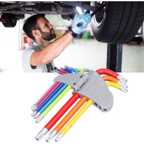 Satz mit 9 farbigen Innensechskantschlüsseln aus Chrom-Vanadium-Stahl, Torx, mittlere Länge (1/5)