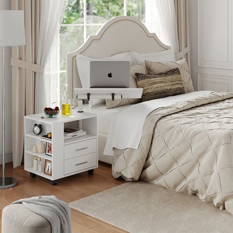 Comodino Bora, Bianco, 60 x 69 cm con 2 cassetti, Vicco