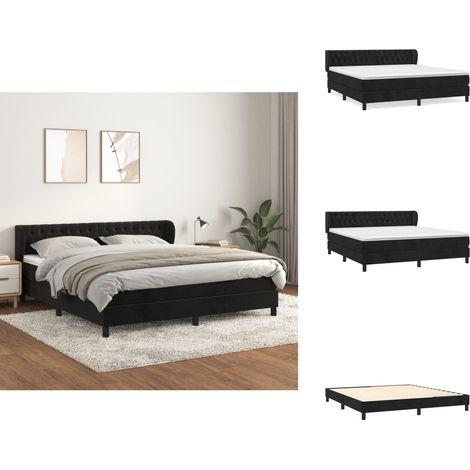 Boxspringbett mit Matratze Schwarz 160x200 cm Samt - Samtbett - Boxspringbett - Doppelbett - Schlafzimmermöbel - Luxusbett (1/5)