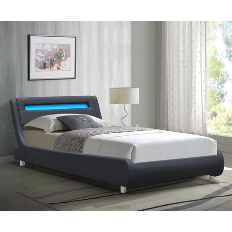 Cama 90x200 - Somier Incurve + Cabecera + Patas de 5 cm - 13 Lamas - Tapizado PVC Simil - Montaje Rápido y Fácil - Gina Negro