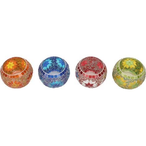 Bougeoir en verre mosaque coloré fait à la main, 4 pièces, bougeoir en verre mosaque romantique, décoration pour la maison, Bar et dner (1/5)