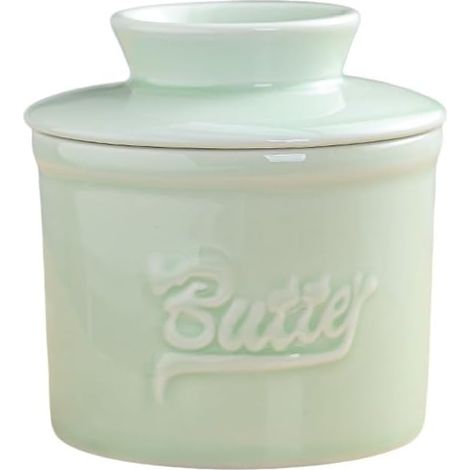 Beurrier français en céramique, beurrier en porcelaine, pour comptoir et décoration de cuisine (vert) (1/5)