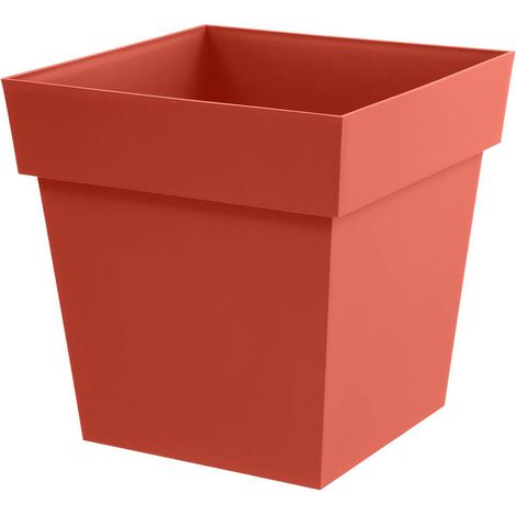 Pot de fleur Carré - EDA - Toscane - 40 cm - 38 L - Zone de rétention d'eau - 39 x 39 x H.39 cm - Orange Terre Battue