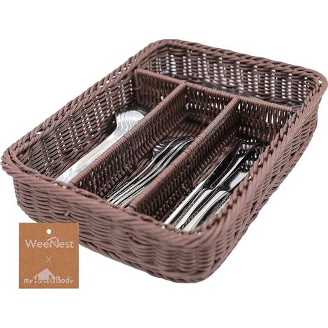 1 Piece Rectangle Wicker Utensil Holder Utensil Drawer Organizer Kitchen Drawer Organizer Kitchen Accessories Dark Walnut (1/5)