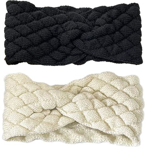 Lot de 2 bandeaux d'hiver pour femmes et filles, cache-oreilles torsadés en maille, accessoires de coiffure vintage. (1/5)