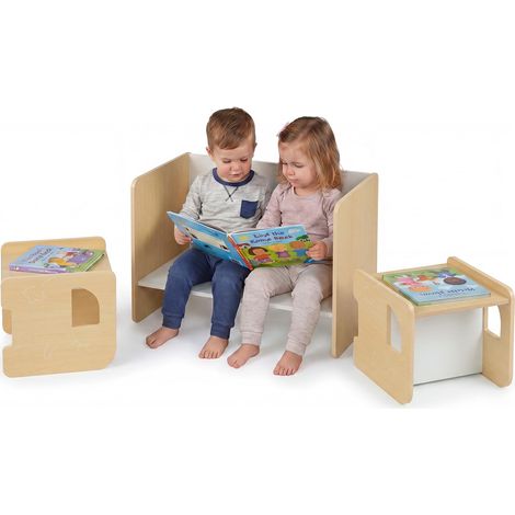 COSTWAY Table Enfant avec Chaise en Motif Éléphant, Table et 2 Chaises Enfant Convertible avec Tableau Noir, Espace de Rangement, Petit Bureau Montessori en Bois, Charge 30/50kg pour 3 Ans+ (Naturel) (1/5)