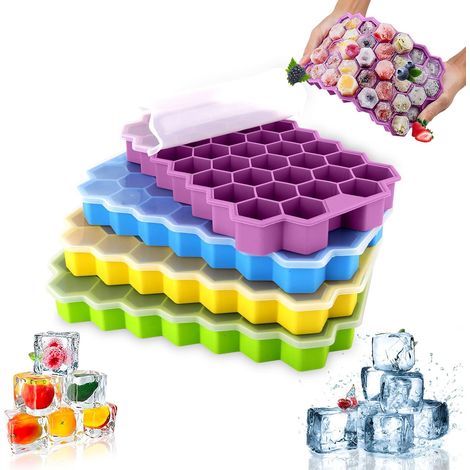 4 Pcs Bac à Glaçon Silicone avec Couvercle Moule à Glaçons 148 Blocs, Bac à Glaçons en Silicone Empilable, Convient pour les Aliments pour Glaçons aux Fruits, Gelée (1/5)