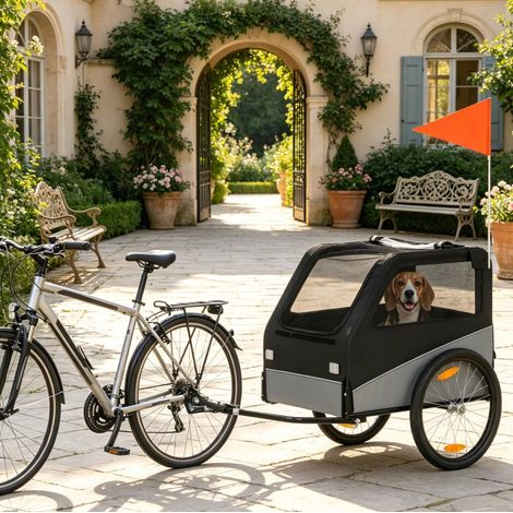 Remolque para bicicleta para perros de hasta 20 kg con ruedas neumáticas de 20 pulgadas negro y gris (1/5)