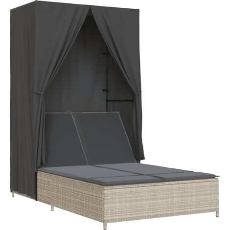 Maison Exclusive - Lettino Prendisole Tetto e Tende Grigio Chiaro in Polyrattan