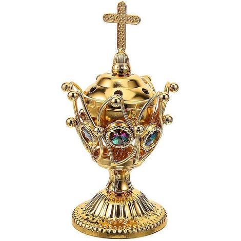 Elektrischer Räuchergefäß im orientalischen Stil, Tisch-Räuchergefäß aus Metall (mit Stecker) – 14,00 x 9,00 x 9,00 cm – Gold (1/2)