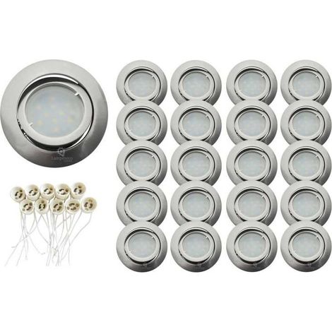 Lot de 20 Spot encastrable 1/4 de tour Alu Brossé Aluminium avec douille GU10 ref.895 (1/2)