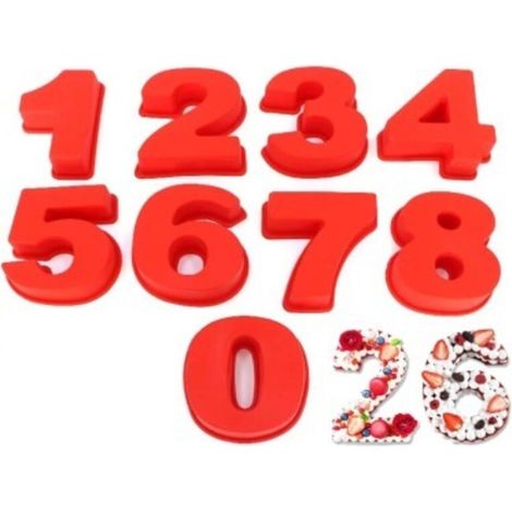 9 PCS Grand Nombre de Silicone Moule 0-9, Numéro Moule à Gâteau en Silicone 3D, Moules à Forme Spécifique pour Anniversaire de Mariage,fête d'anniversaire(Un ensemble de 9) 1183cm (1/5)