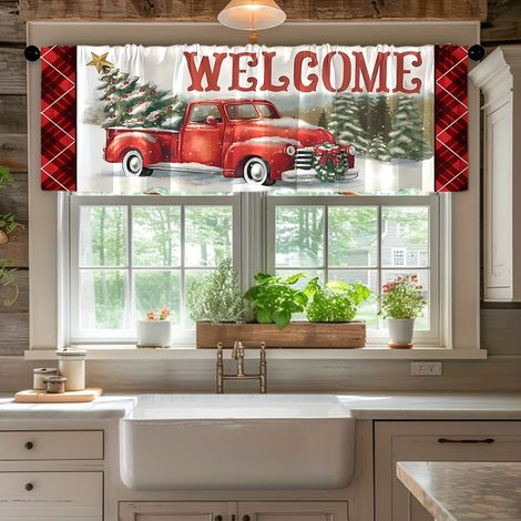 Rideaux de Noël 2026, tissu décoratif imprimé numérique pour chambre et salon, fond décoratif pour les fêtes - 45 x 180 cm - CL-10