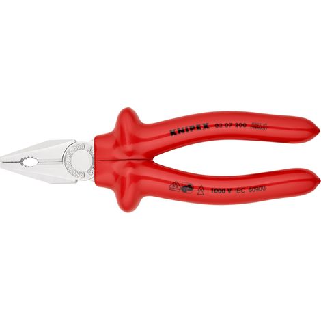 KNIPEX 03 07 200 Combination Pliers with dipped insulation, VDE-tested chrome-plated 200 mm