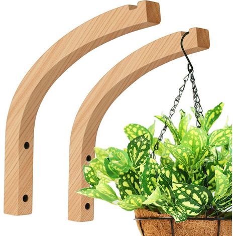 Suspension pour plantes en bois, marron, 22 x 23,3 x 2,4 cm, lot de 2 crochets pour plantes d'intérieur/d'extérieur Crochets pour plantes en bois (1/4)