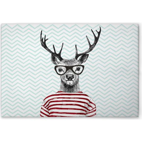 Leinwandbild Retro Hirsch Bunt M1-No.51037 - Kunstdruck auf Leinwand in Blau Weiß - Wandbild 60 x 40 cm (1/5)