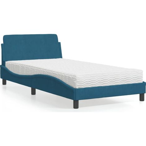 vidaXL Letto con Materasso Dover Blu 100x200 cm in Velluto (1/5)