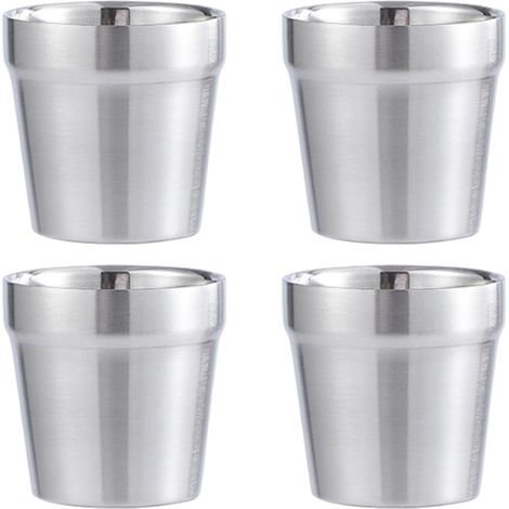 Tasse En Acier Inoxydable - Double Paroi - 175 Ml - Empilable - Pour Maison Restaurant Camping - Lot De 4 (1/5)