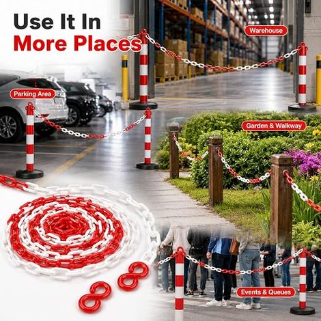 20 M Chaîne de Signalisation en Plastique Rouge et Blanc 8 mm (1/3)