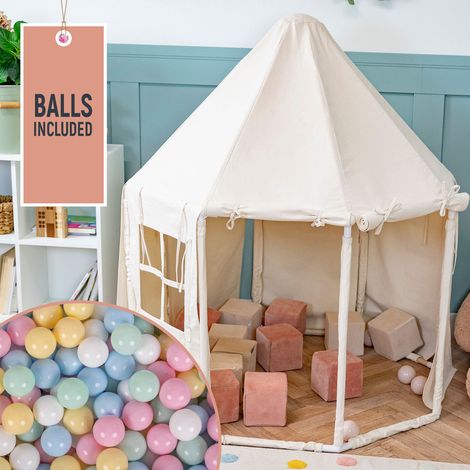 KiddyMoon Kinderspielzelt mit 400 Bällen, faltbar, pavillonförmig, einfach aufzubauen, für drinnen und draußen. Farben: Pastellblau/Pastellgelb/Weiß/Mint/Rosa. (1/5)