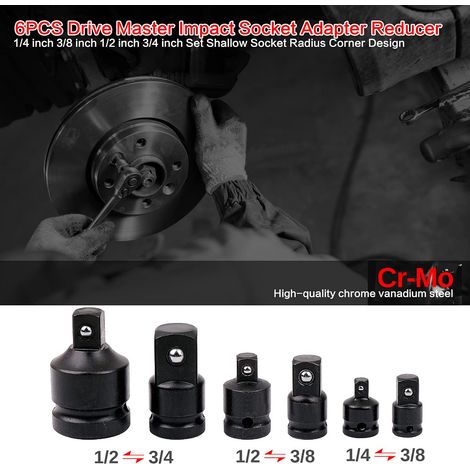 Set di riduttori adattatori per chiavi a bussola da 6 pezzi per convertitore di bussola da 1/4", 3/8", 1/2", 3/4" (1/4)