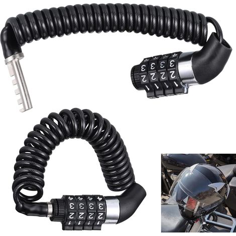 2 Pieces Antivol Cadenas Moto, 4 Combinaison Antivol Velo Cadenas Velo Code pour Vélo pour Casque de Moto, Casque de Vélo, Poussette, Scooter.(Noir, 150cmx4.6mm) (1/5)