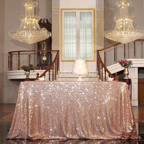 Nappe Paillettes - Carrée 127 x 127 Cm - Or Rose - Polyester - Pour Mariage Fête Événement - 1 Pièce (1/5)