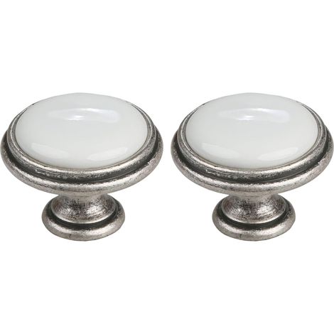 2x Bouton de tiroir finition nickel étain porcelaine céramique 35 mm avec vis Meuble Vintage Antique Style Porte Poignée Commode Armoire Maison (1/3)
