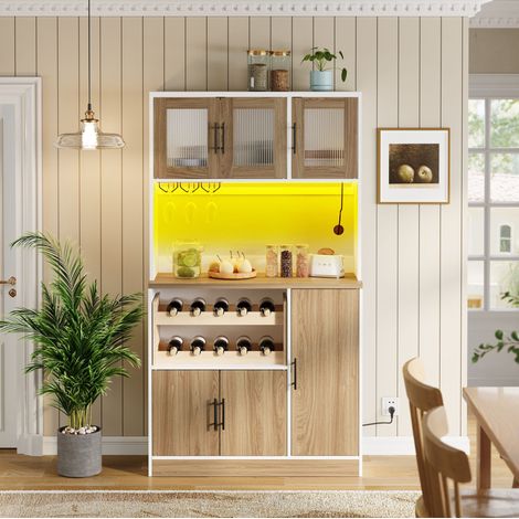 Credenza cucina con LED e presa, portabicchieri e portabottiglie, 100x39,8x180 cm HAVRYA (1/5)