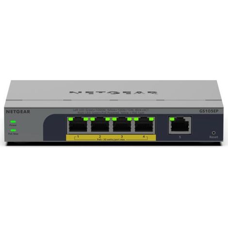 NETGEAR GS105EP Non gestito Gigabit Ethernet (10/100/1000) Supporto Power over Ethernet (PoE) Grigio (1/4)