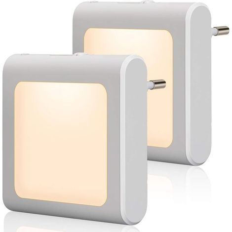Veilleuse avec capteur crépusculaire, 2 pièces Luminosité Réglable à l'infini Très bon pour chambre d'enfant, escalier, chambre à coucher, cuisine, lampe d'orientation, blanc chaud (1/5)