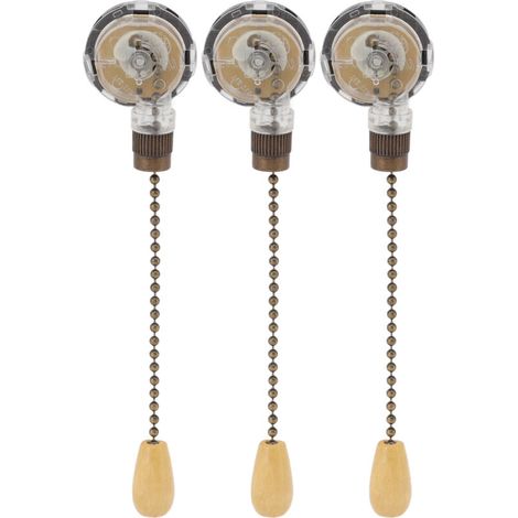 Interruptor de cadena de 3 piezas para ventilador de techo, reemplazo anticorrosión, control de luces de cadena de 250 V, 3 A y 125 V, 6 A